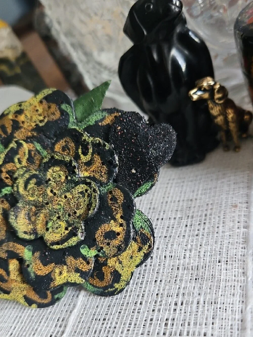 Handcrafted Genuine Leather Hand Tooled & Painted Pet Collar Floral Accent NEW